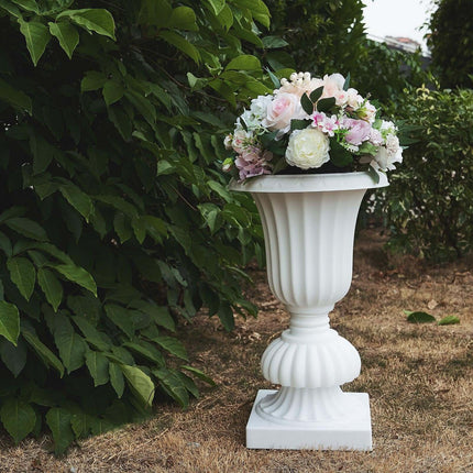 AliKopy 2 Pack 20" White PVC Urn Planters - Floral Pedestal Design