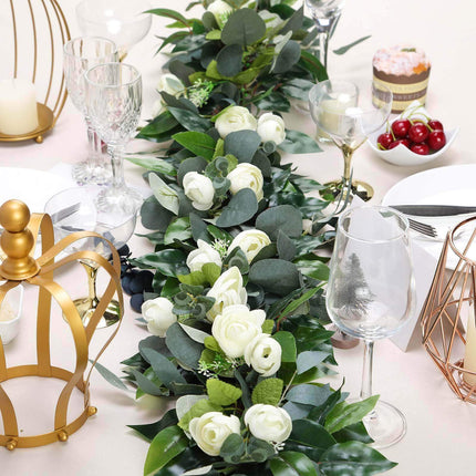 AliKopy 40" Artificial Eucalyptus & Ranunculus Flower Garland Vine - L