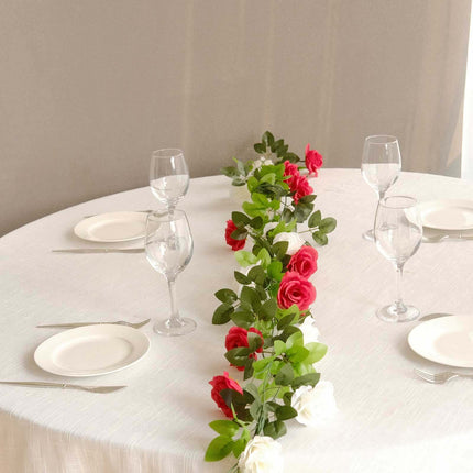 AliKopy 2 Pack 7ft Red Ivory Mini Rose Silk Flower Garland, 26 Flower