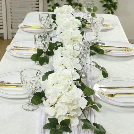 AliKopy 2-Pack Ivory Silk Hydrangea Garland - 5.5ft with Green Leaves