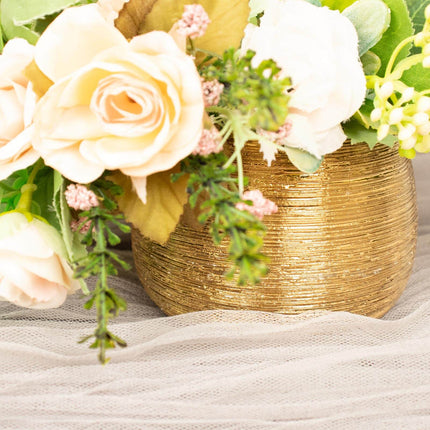 AliKopy 4-Pack Gold Textured Round Ceramic Flower Vase Pots - 3" Indoo