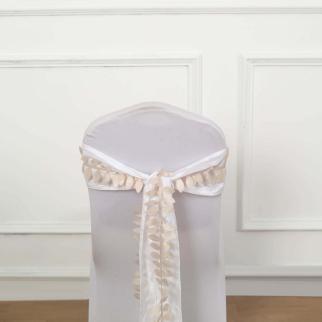 AliKopy Taffeta Ribbon Sash - 4" Leaf Petal Design, 50ft Beige Garland