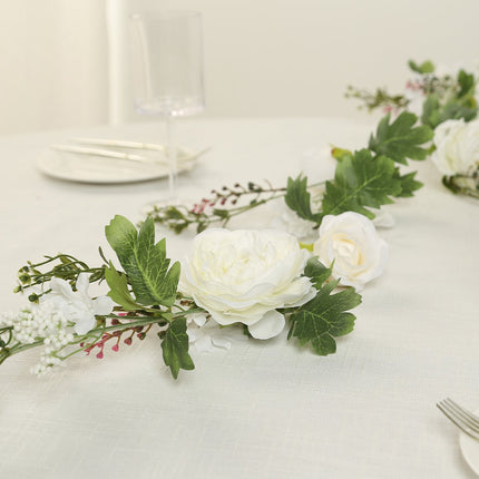 AliKopy 6ft White Silk Rose Peony Garland - Artificial Floral Vine