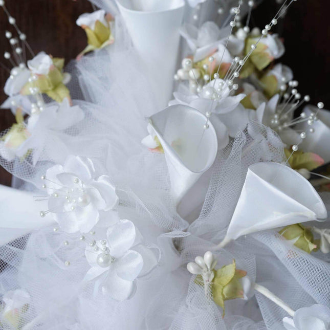 AliKopy 20" White Artificial Lily & Tulip Bridal Bouquet - Realistic D