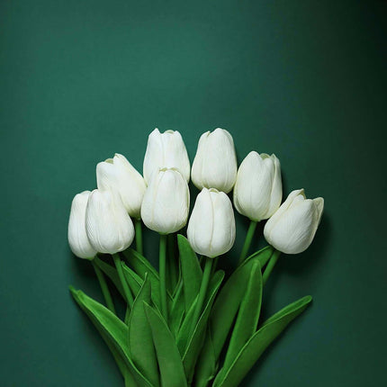 AliKopy 10 Stems 13" Real Touch White Foam Tulip Flower Bouquets