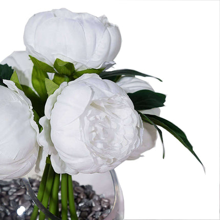 AliKopy 5 Flower White Peony Bouquet - Realistic Silk, Easy Care