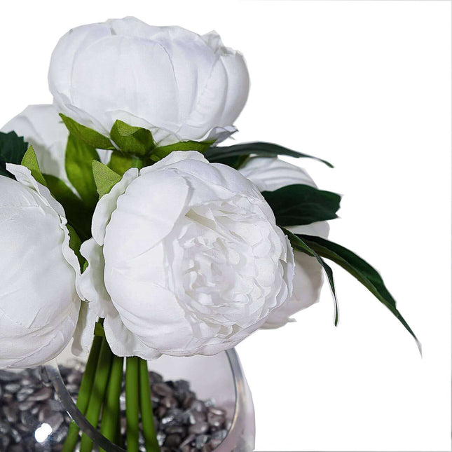 AliKopy 5 Flower White Peony Bouquet - Realistic Silk, Easy Care