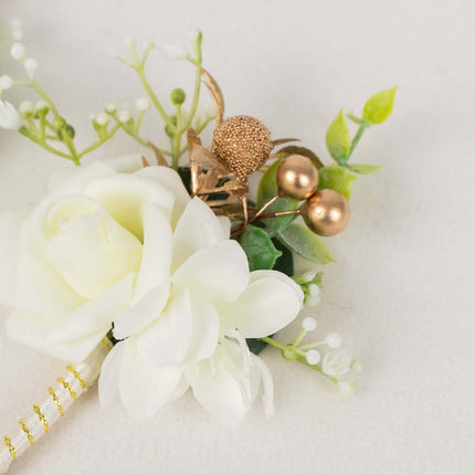 AliKopy 2 Pack White Silk Rose Boutonniere, Real Touch, Pin Included