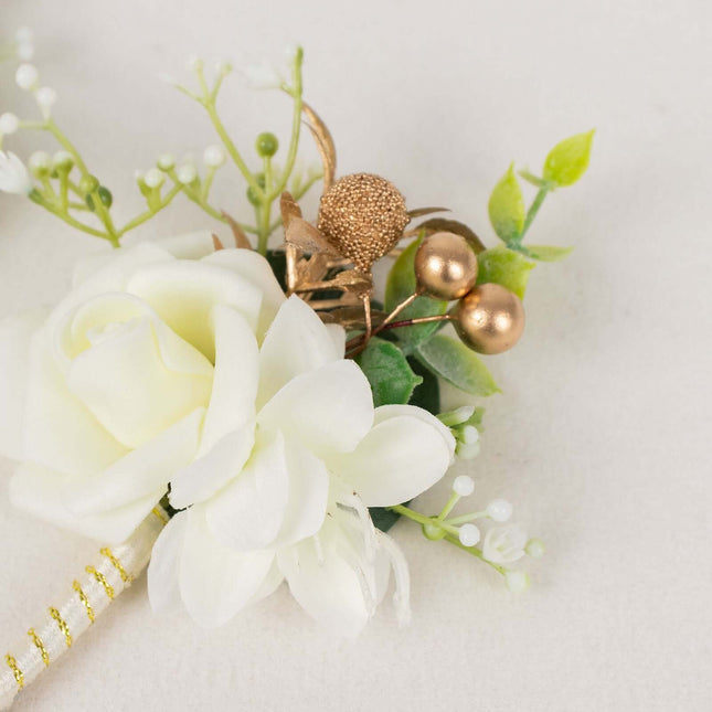 AliKopy 2 Pack White Silk Rose Boutonniere, Real Touch, Pin Included