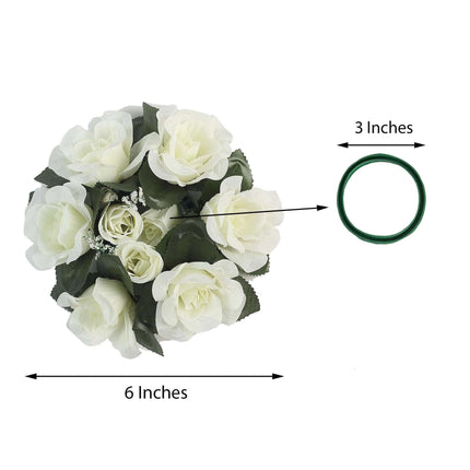 AliKopy 4 Pack 3" Ivory Silk Rose Candle Rings - Elegant Floral Decor