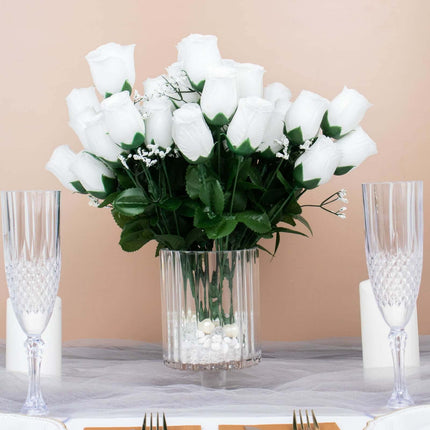 AliKopy 12 Premium White Silk Rose Bud Bouquets - Realistic & Durable