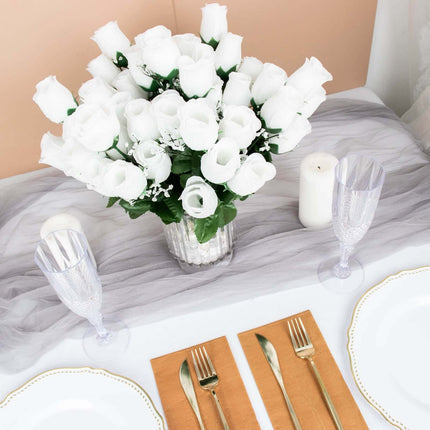 AliKopy 12 Premium White Silk Rose Bud Bouquets - Realistic & Durable