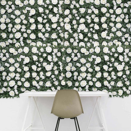 AliKopy 3 Sq Ft Easy-Install White Silk Rose Wall Panel Backdrop
