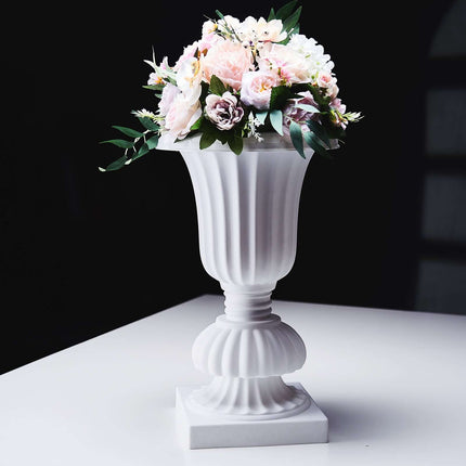 AliKopy 2 Pack 20" White PVC Urn Planters - Floral Pedestal Design