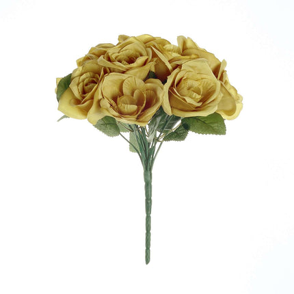 AliKopy 12" Gold Velvet-Like Artificial Rose Bouquet, Lifelike Design