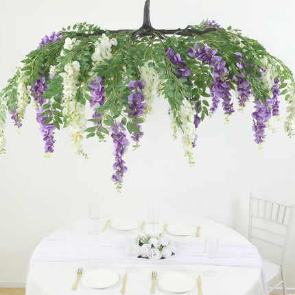 AliKopy 55" Cream Purple Silk Wisteria Vine Canopy with Interchangeabl