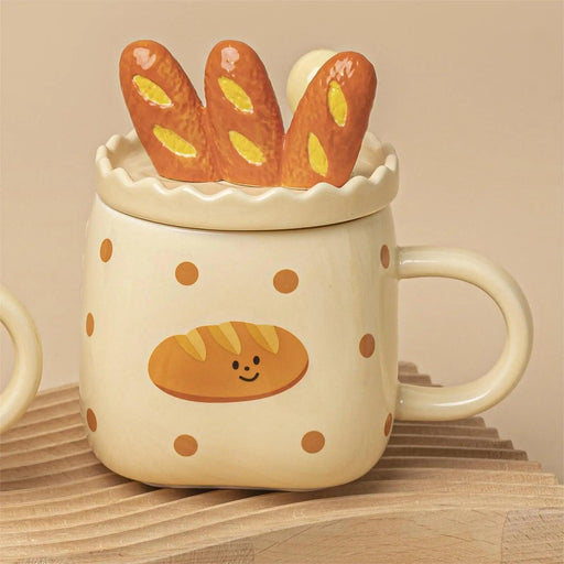 Artisanal Irregular Bread Sculpt Porcelain Coffee Mug Set with Decorative Spoon