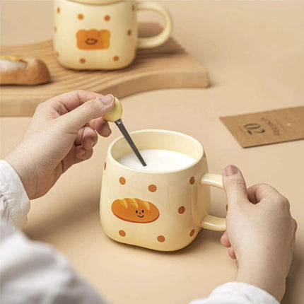 Artisanal Irregular Bread Sculpt Porcelain Coffee Mug Set with Decorative Spoon
