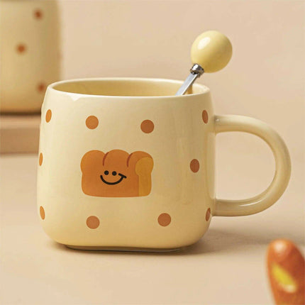 Artisanal Irregular Bread Sculpt Porcelain Coffee Mug Set with Decorative Spoon