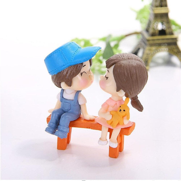 Enchanted Mini Resin Figurines Set Featuring Lovely Cartoon Couple Chairs