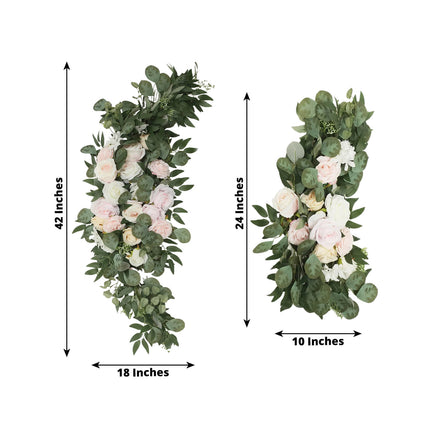 AliKopy Set of 2 Cream Blush Silk Rose Floral Garlands with Eucalyptus