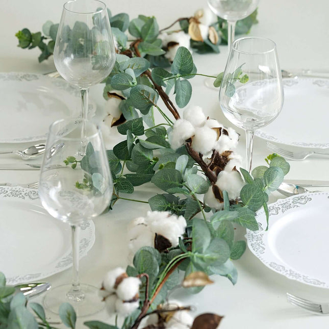 AliKopy 5ft Green Eucalyptus Leaf & Cotton Ball Garland Vine, Durable