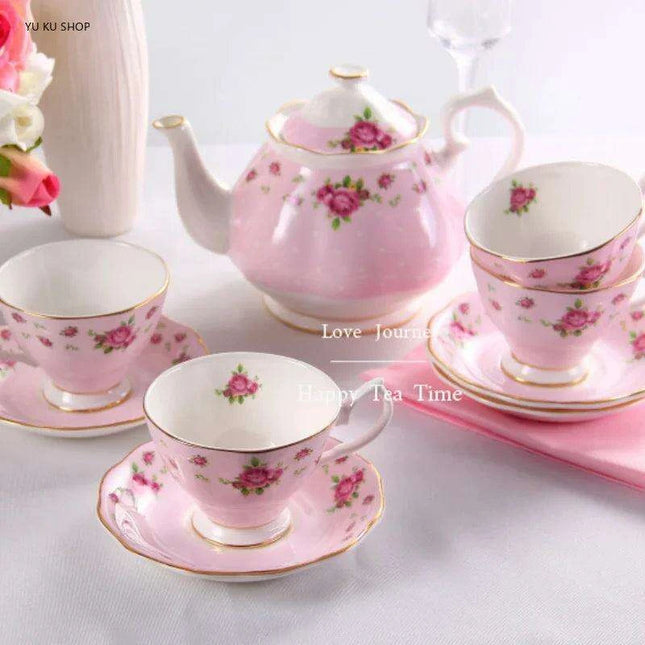 Elegant European Bone China Coffee and Tea Set - Deluxe Porcelain Pot, Cups, and Saucers Collection