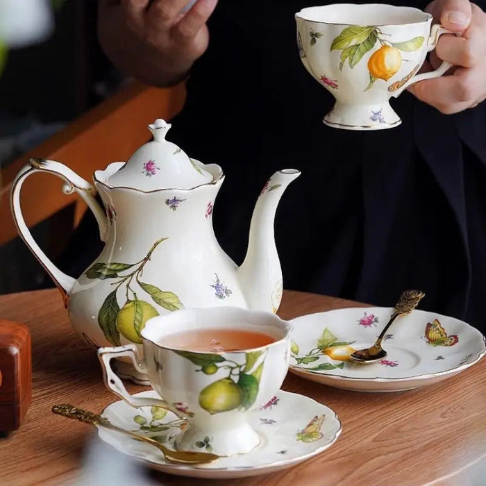 European Vintage Porcelain Tea and Coffee Set with Dessert Plate