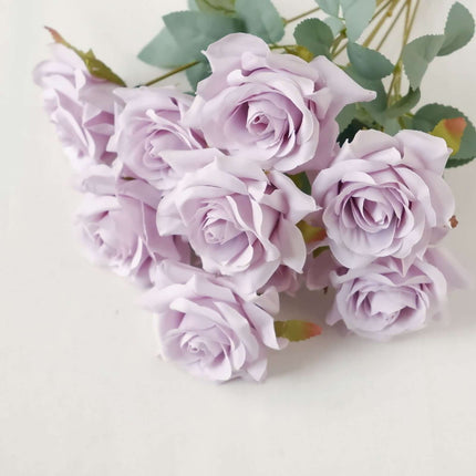 AliKopy 2 Bouquets 17" Lavender Lilac Real Touch Silk Rose Bushes