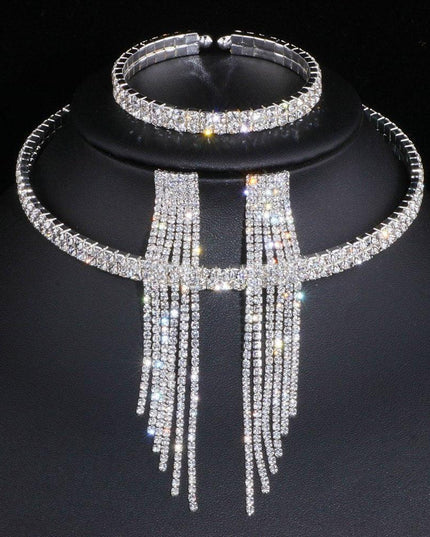 Sophisticated Crystal Tassel Jewelry Ensemble with African Rhinestones
