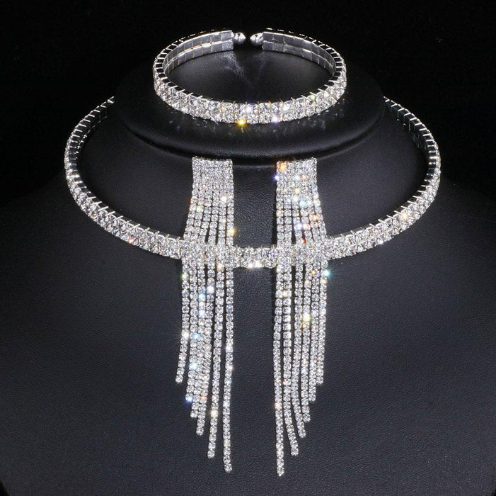 Exquisite Crystal Tassel Wedding Jewelry Set with African Rhinestones