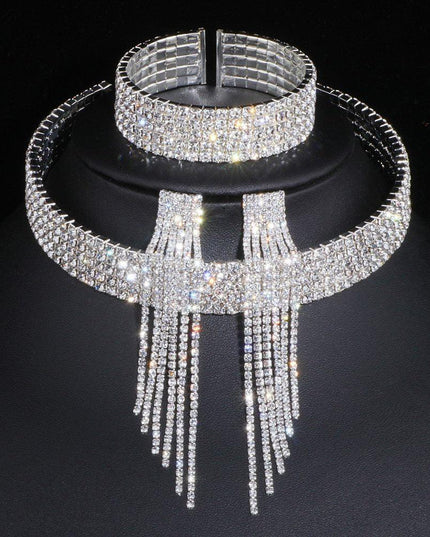 Sophisticated Crystal Tassel Jewelry Ensemble with African Rhinestones