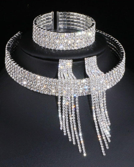 Sophisticated Crystal Tassel Jewelry Ensemble with African Rhinestones