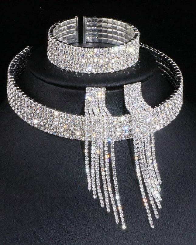 Sophisticated Crystal Tassel Jewelry Ensemble with African Rhinestones