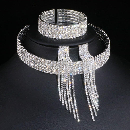Elegant Crystal Tassel Bridal Jewelry Set with African Rhinestones