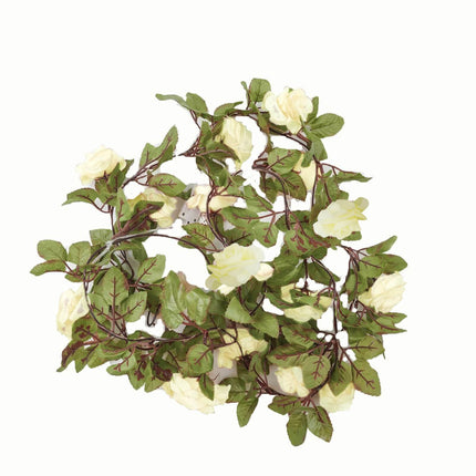 AliKopy 7ft 20 LED White Silk Rose Garland Lights, Battery Operated