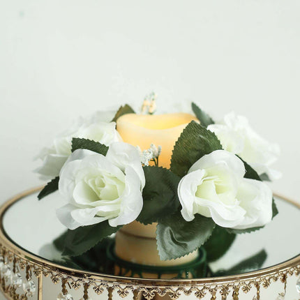 AliKopy 4 Pack 3" Ivory Silk Rose Candle Rings - Elegant Floral Decor
