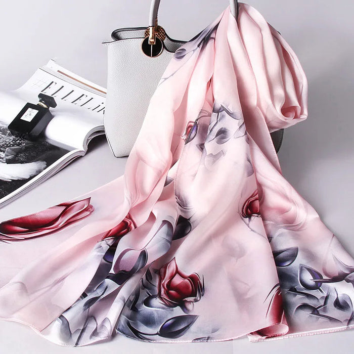 Silk Elegance Collection: Pink Printed Foulard Femme - Luxurious Hangzhou Silk