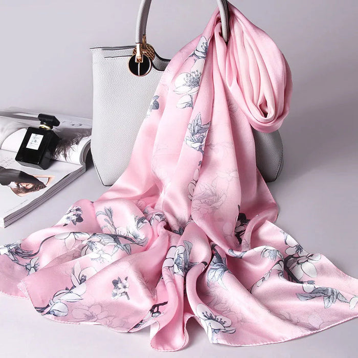Silk Elegance Collection: Pink Printed Foulard Femme - Luxurious Hangzhou Silk