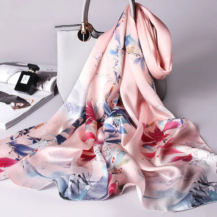 Exquisite Pink Printed Silk Scarf - Authentic Silk Elegance