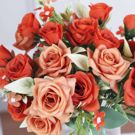 AliKopy 12" Terracotta Real Touch Silk Rose Bouquet - 4 Bushes, Faux B