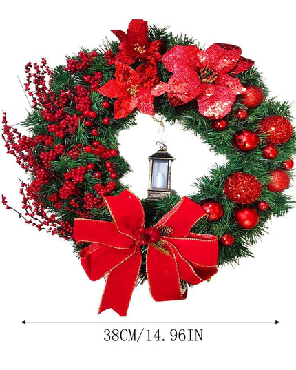 Luxurious Red and Gold Illuminated Christmas Wreath - Chic Holiday Decor for Your Home