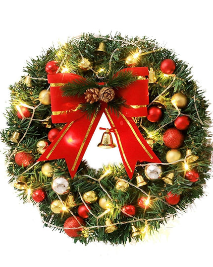 Luxurious Red and Gold Illuminated Christmas Wreath - Chic Holiday Decor for Your Home