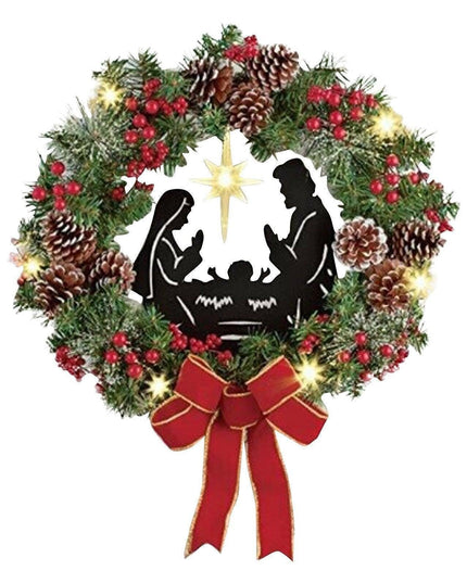 Luxurious Red and Gold Illuminated Christmas Wreath - Chic Holiday Decor for Your Home