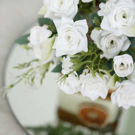AliKopy 12" White Real Touch Silk Rose Bouquet - Faux Bridal Flowers,