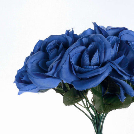 AliKopy 12" Royal Blue Velvet-Like Artificial Rose Bouquet, Lifelike D