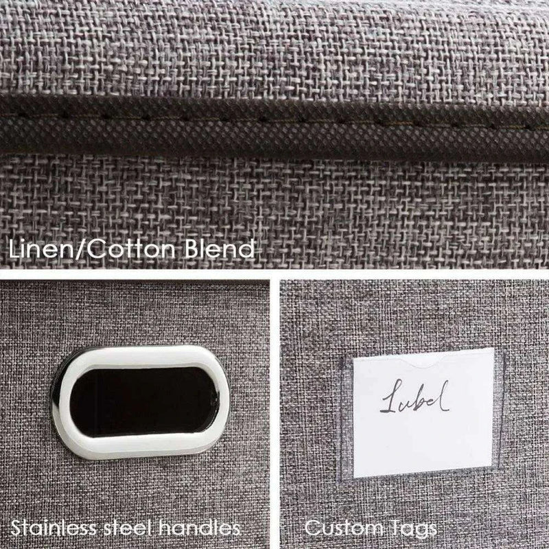 Elegant 5-Piece Foldable Linen Storage Bin Set - Large Organizing Baskets with Handles