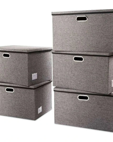 Elegant 5-Piece Foldable Linen Storage Bin Set - Large Organizing Baskets with Handles