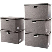 Elegant 5-Piece Foldable Linen Storage Bin Set - Large Organizing Baskets with Handles