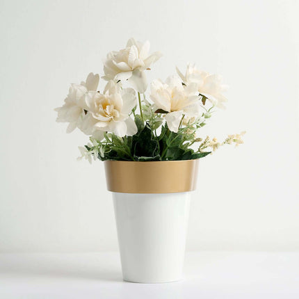 AliKopy 2-Pack Medium White Flower Pots with Gold Rim - 6" Indoor Plan
